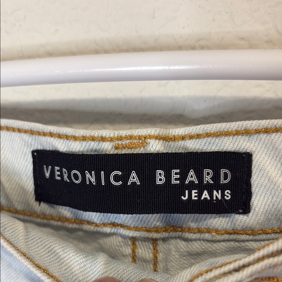 Veronica Beard Distressed Light Blue Jean Shorts with Stripe 9 inch Debbie - Picture 2 of 7